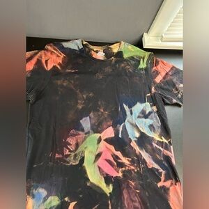 Men’s 2X Bleached Dyed  T Shirt Abstract Colorful Grunge Skater Graffiti Artsy